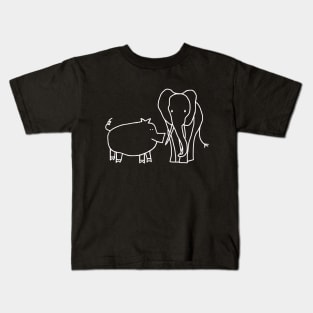 Pig and Elephant Minimal Line Drawing Kids T-Shirt